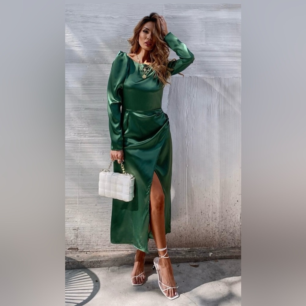 Emerald Green Satin Dress